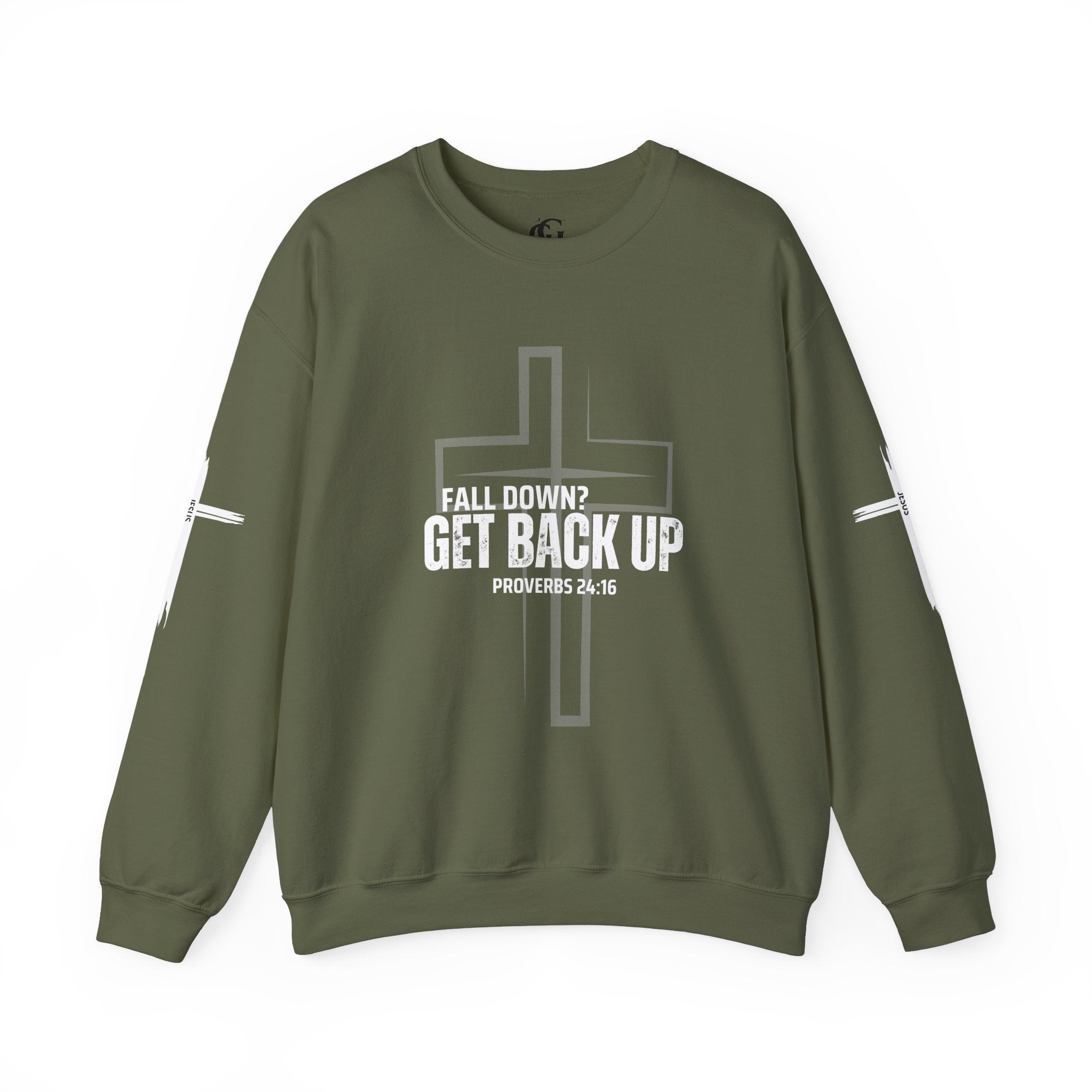 Collection of Inspirational Crewneck Sweatshirt - 'Get Back Up' Proverbs 24:16 in a gallery layout