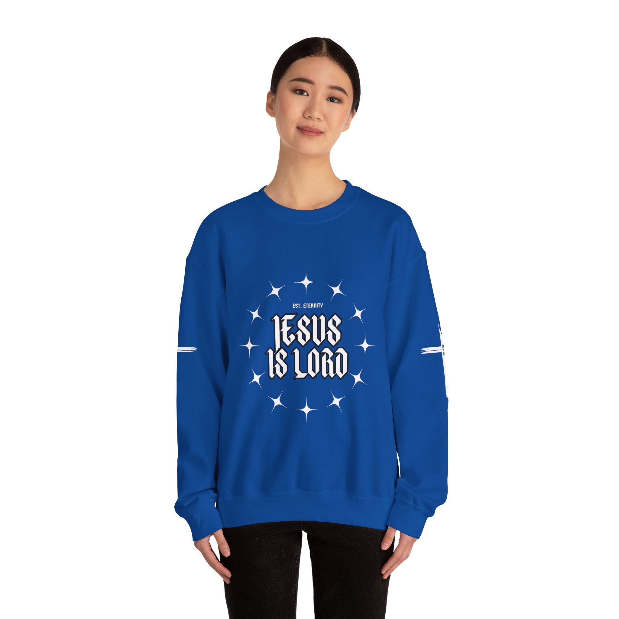 Collection of Faith-Inspired Unisex Heavy Blend Crewneck Sweatshirt - 'Jesus Is Lord' Design in a gallery layout