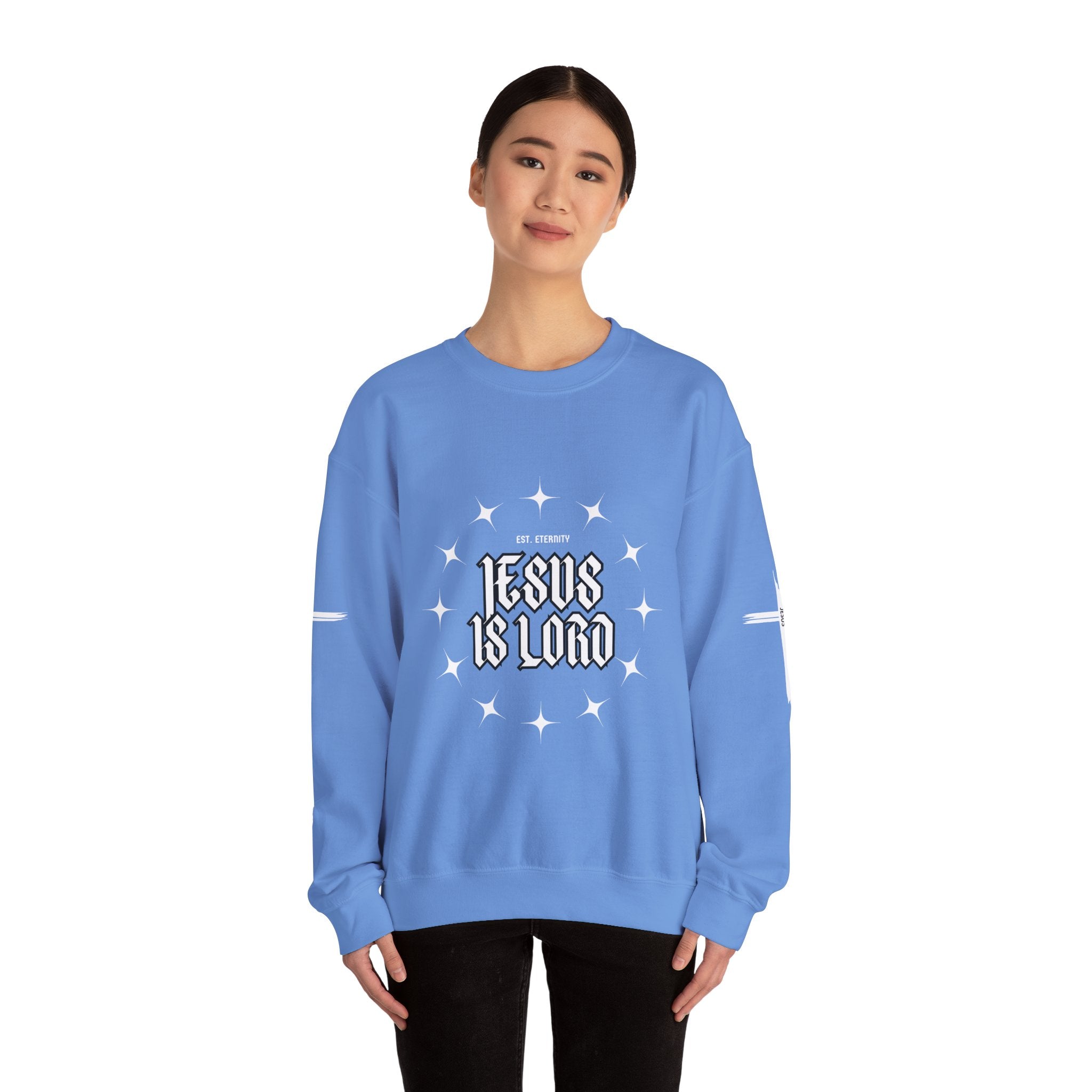 Collection of Faith-Inspired Unisex Heavy Blend Crewneck Sweatshirt - 'Jesus Is Lord' Design in a gallery layout