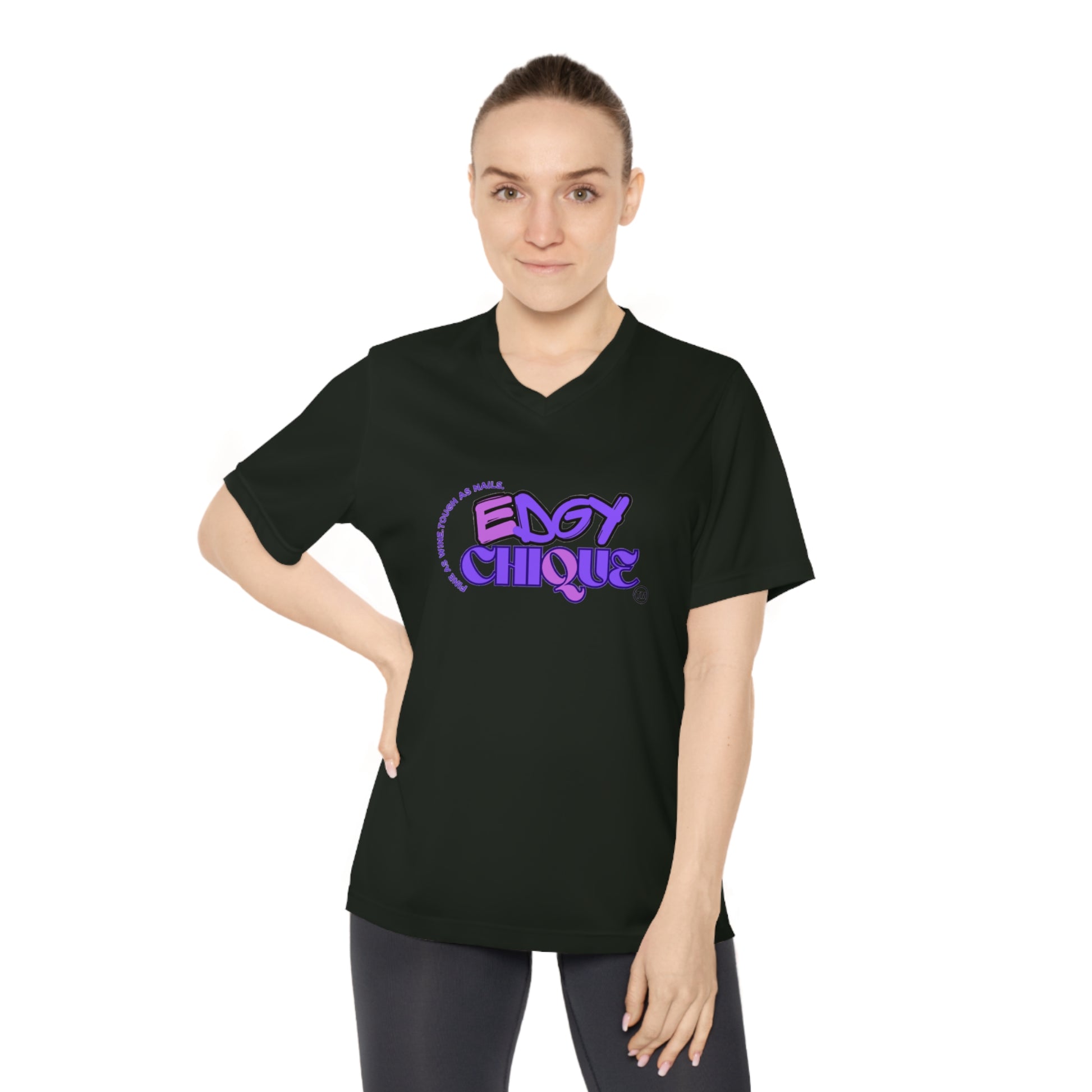 Edgy Chique Women's V-Neck Performance T-Shirt - Bold Graphic Tee for Active Lifestyle