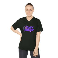 Collection of Edgy Chique Women's V-Neck Performance T-Shirt - Bold Graphic Tee for Active Lifestyle in a gallery layout