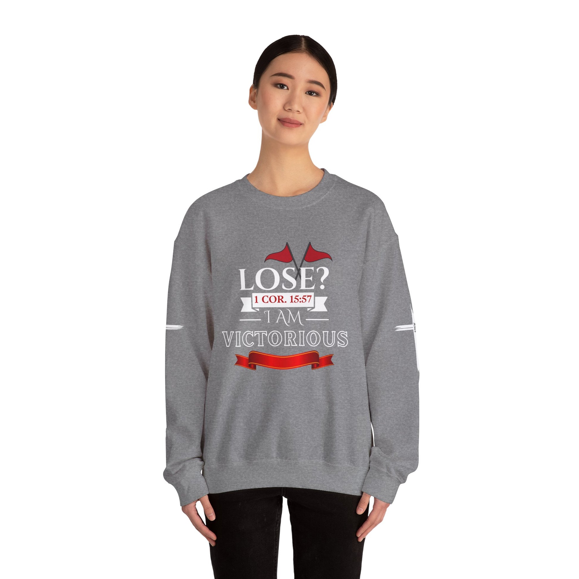 Inspirational Crewneck Sweatshirt - I AM VICTORIOUS 1 COR. 15:57 | Faith & Victory Apparel