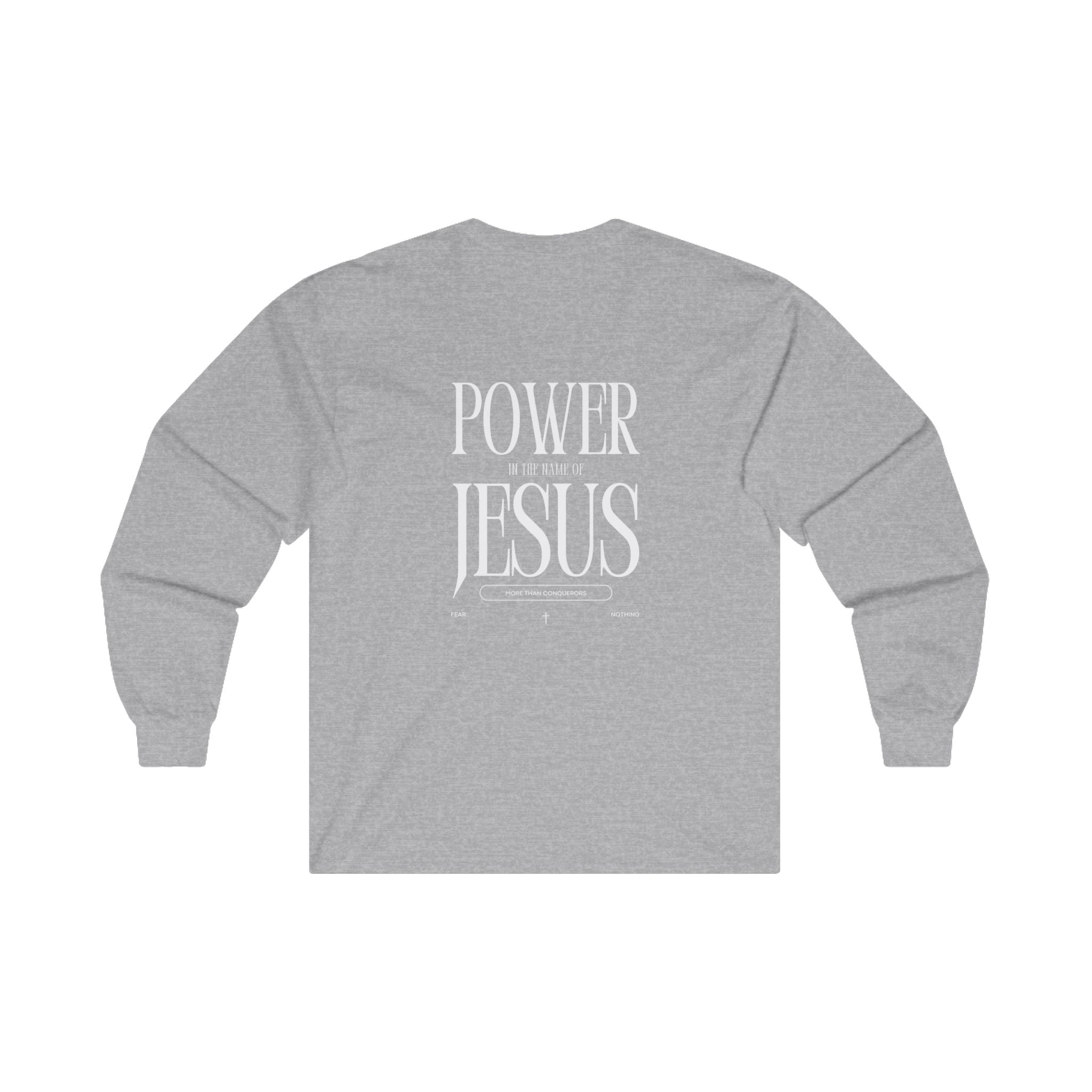 Collection of Power in the Name of Jesus Unisex Long Sleeve Tee - Faith-Based Spiritual Apparel in a gallery layout