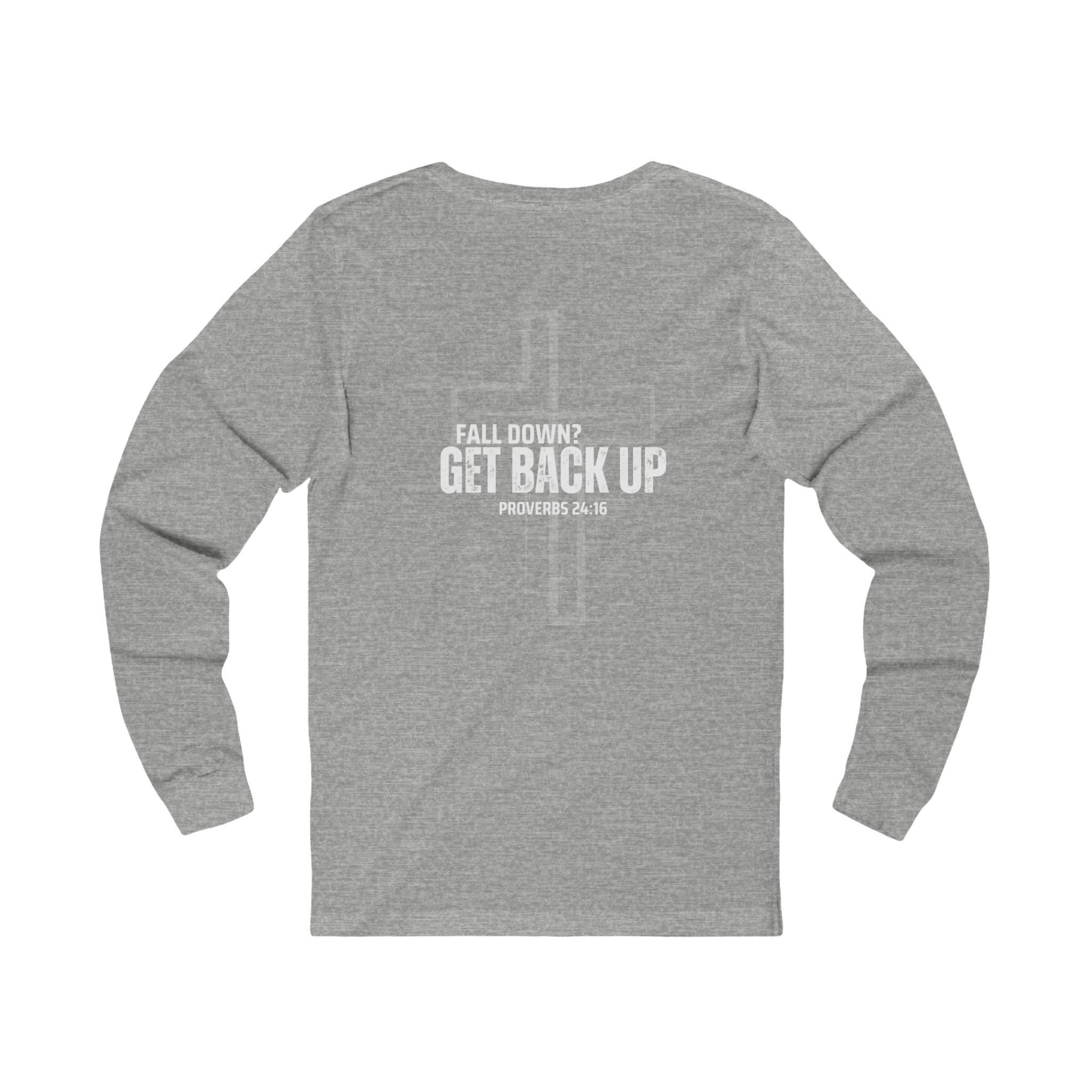 Collection of Inspirational Long Sleeve Tee - 'Fall Down? Get Back Up' with Cross Design in a gallery layout