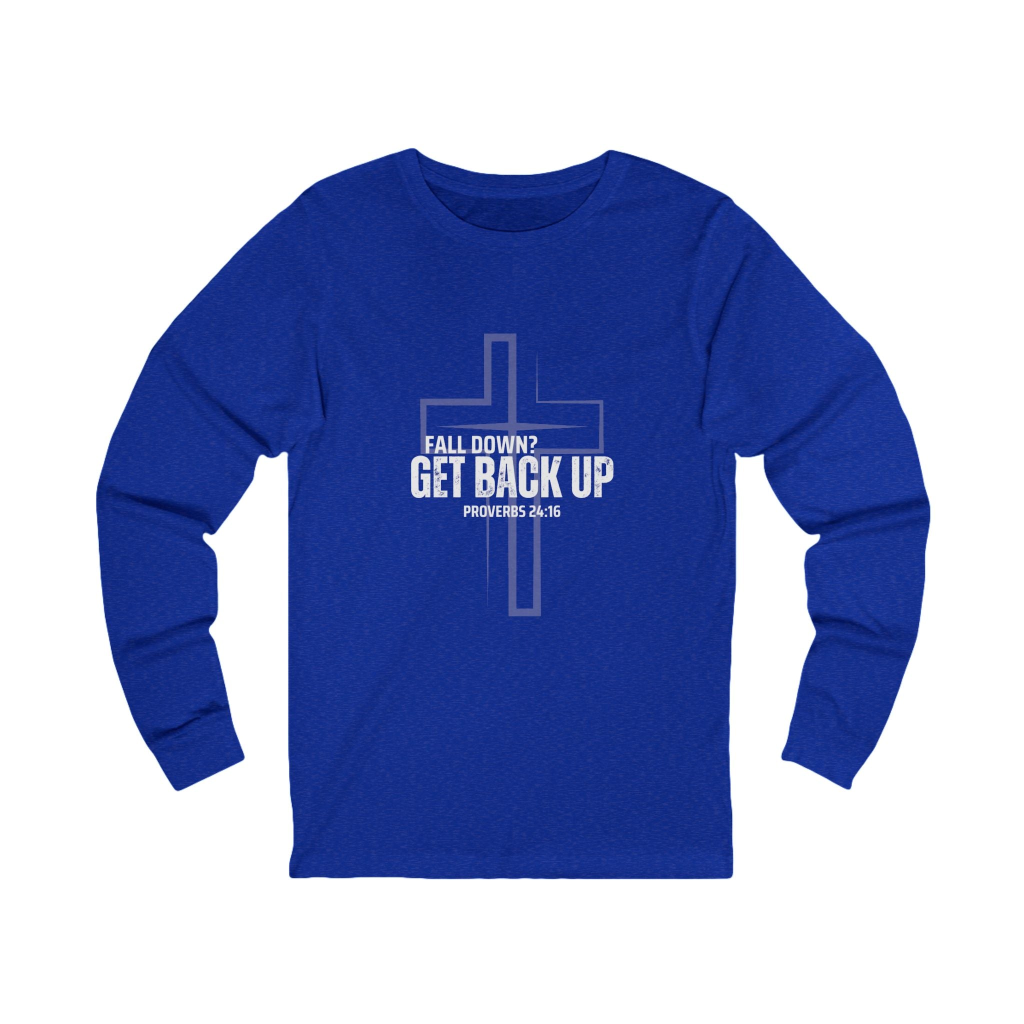 Collection of Inspirational Long Sleeve Tee - 'Fall Down? Get Back Up' with Cross Design in a gallery layout