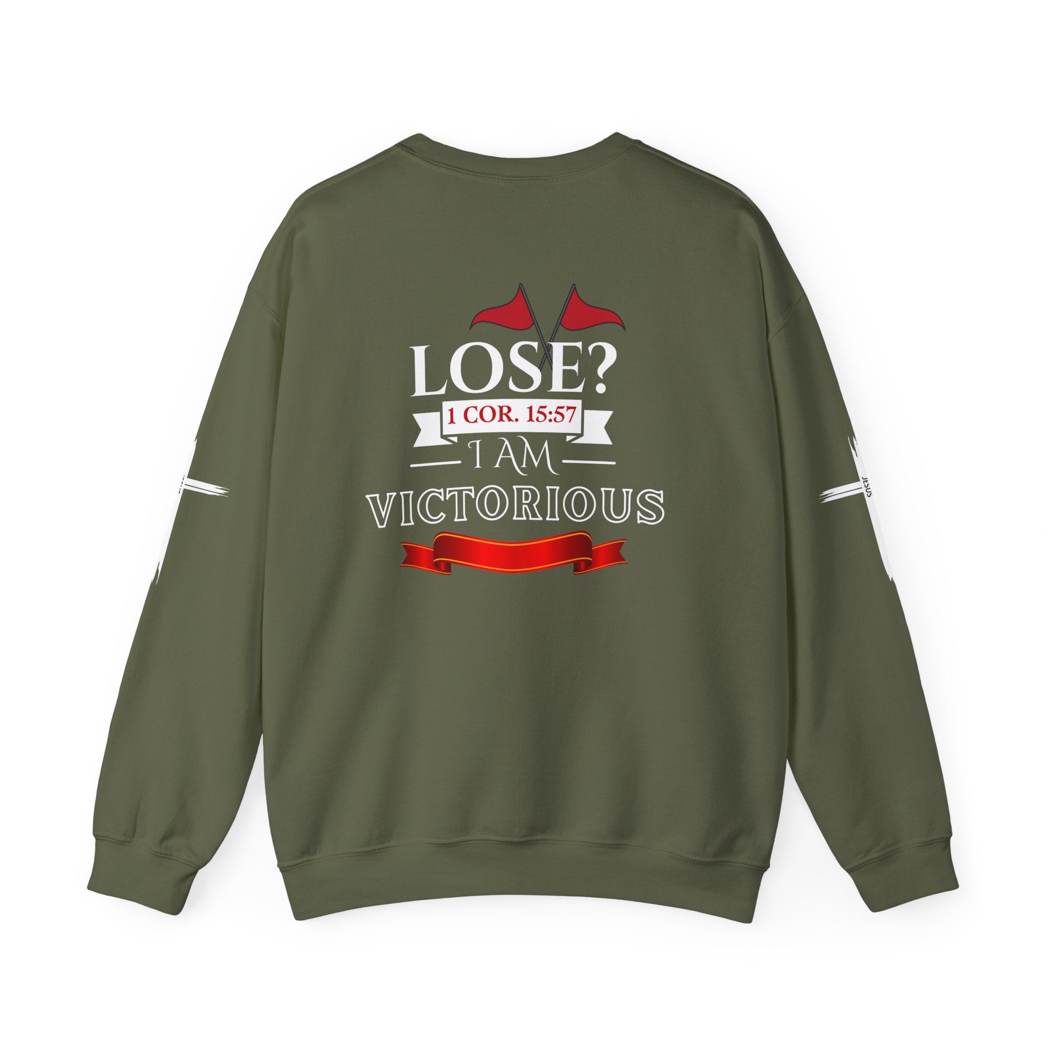 Collection of Inspirational Crewneck Sweatshirt - I AM VICTORIOUS 1 COR. 15:57 | Faith & Victory Apparel in a gallery layout