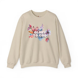 Collection of "Glory to God" Floral Crewneck Sweatshirt: no-chenille patch in a gallery layout