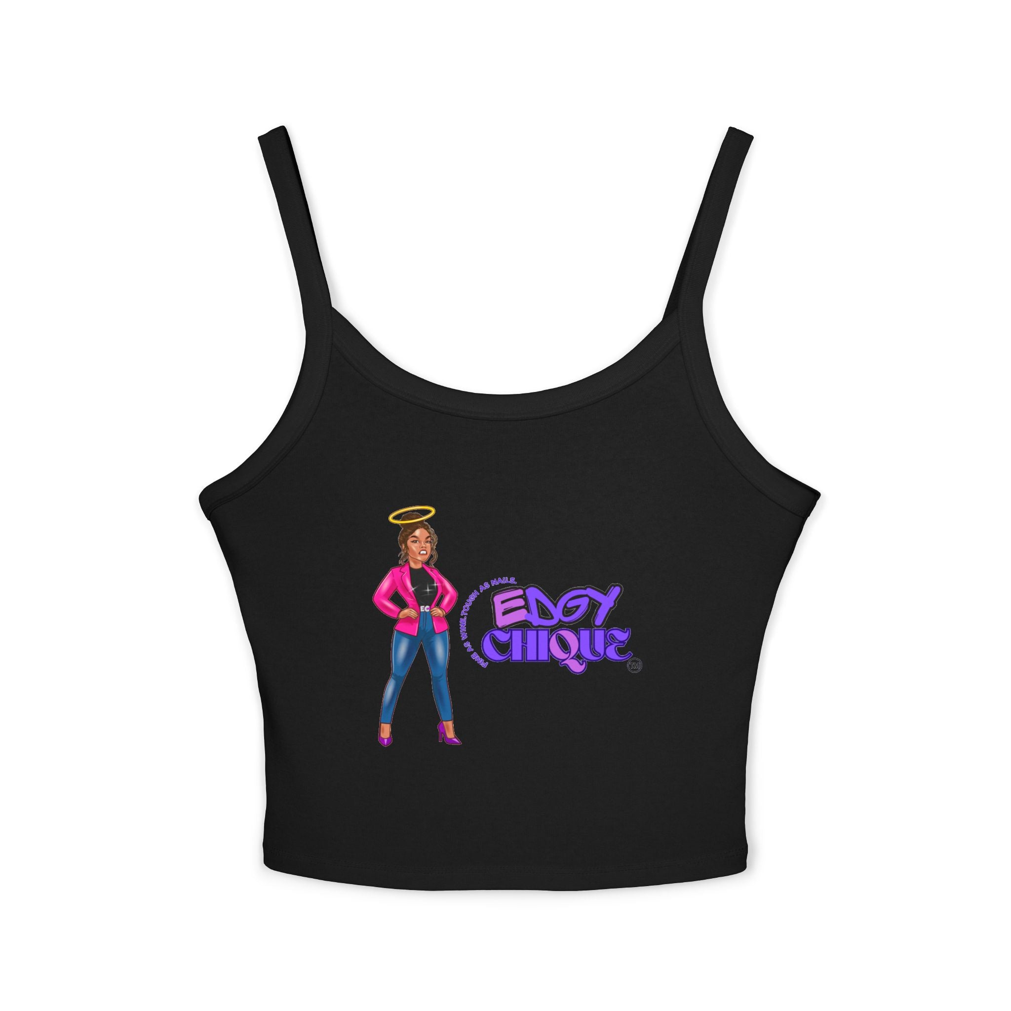 Collection of Edgy Chic Women's Spaghetti Strap Tank Top - Bold Graphic Design for Fashion-Forward Style in a gallery layout