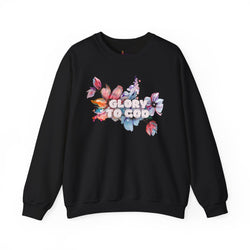 Collection of "Glory to God" Floral Crewneck Sweatshirt: no-chenille patch in a gallery layout