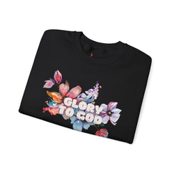 Collection of "Glory to God" Floral Crewneck Sweatshirt: no-chenille patch in a gallery layout