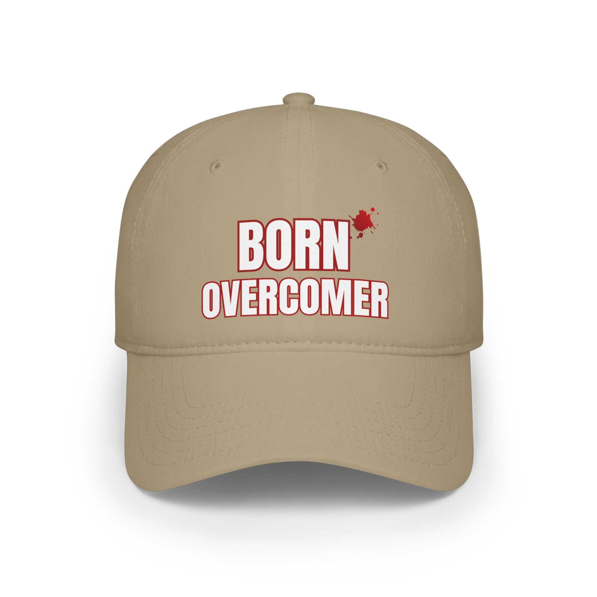 Collection of Born Overcomer Low Profile Baseball Cap - Motivational Red Hat in a gallery layout