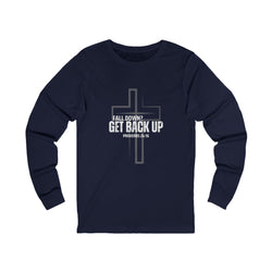 Collection of Inspirational Long Sleeve Tee - 'Fall Down? Get Back Up' with Cross Design in a gallery layout