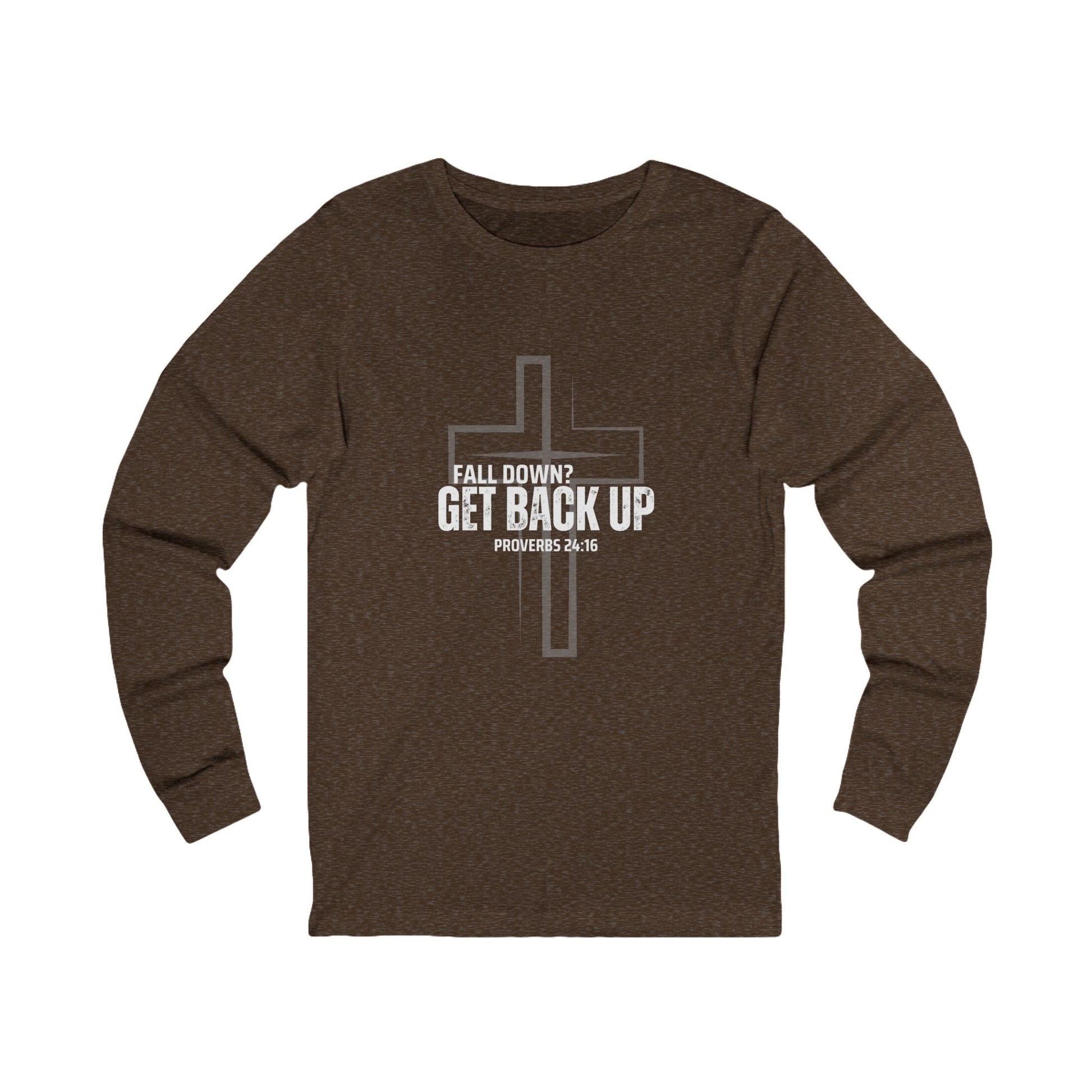 Inspirational Long Sleeve Tee - 'Fall Down? Get Back Up' with Cross Design