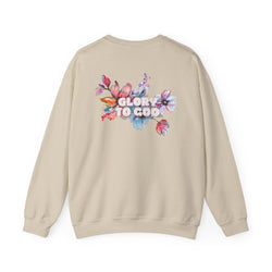 Collection of "Glory to God" Floral Crewneck Sweatshirt: no-chenille patch in a gallery layout