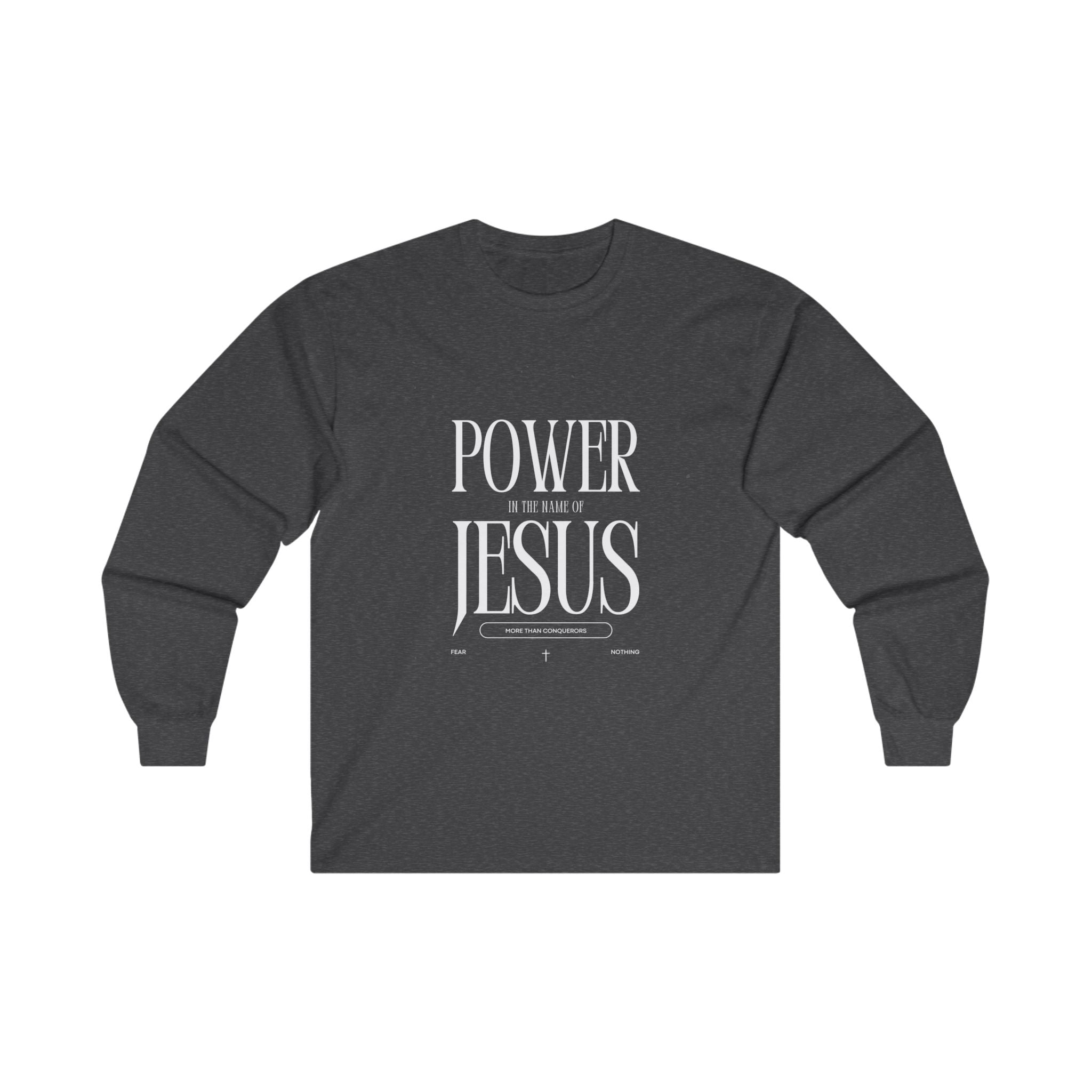 Collection of Power in the Name of Jesus Unisex Long Sleeve Tee - Faith-Based Spiritual Apparel in a gallery layout