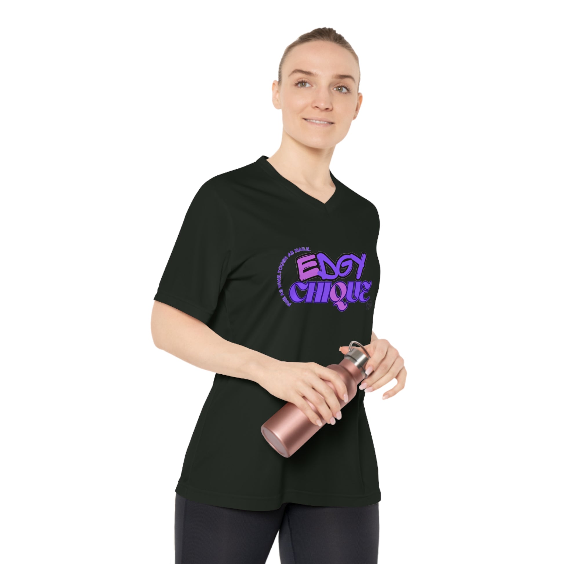 Edgy Chique Women's V-Neck Performance T-Shirt - Bold Graphic Tee for Active Lifestyle