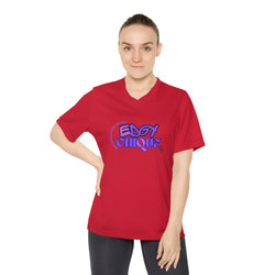 Collection of Edgy Chique Women's V-Neck Performance T-Shirt - Bold Graphic Tee for Active Lifestyle in a gallery layout