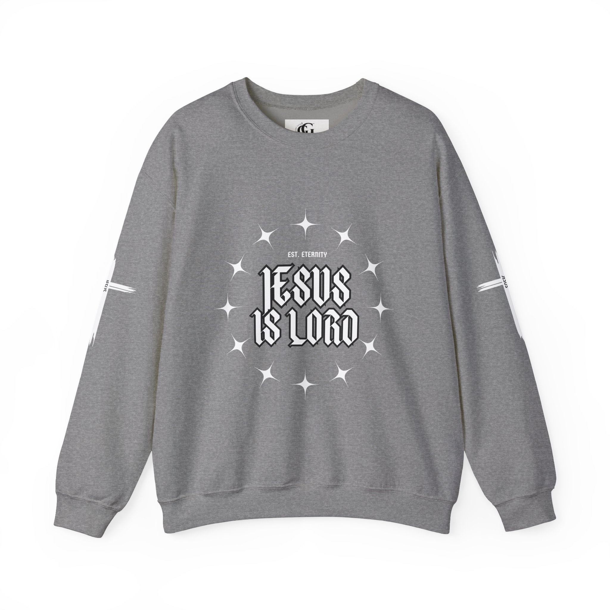 Collection of Faith-Inspired Unisex Heavy Blend Crewneck Sweatshirt - 'Jesus Is Lord' Design in a gallery layout