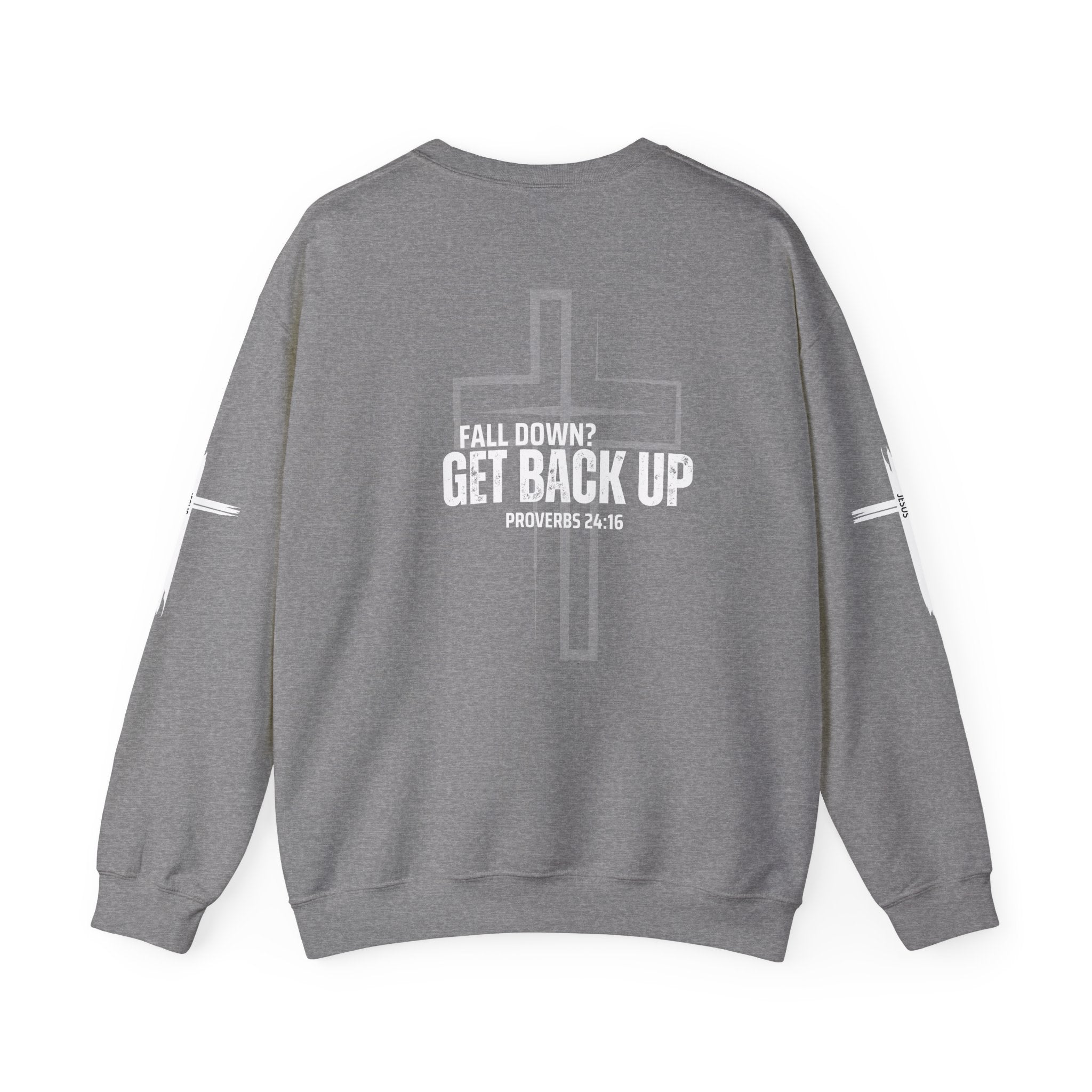 Collection of Inspirational Crewneck Sweatshirt - 'Get Back Up' Proverbs 24:16 in a gallery layout