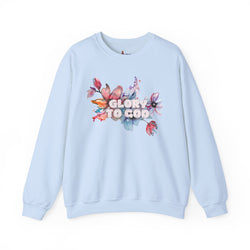 Collection of "Glory to God" Floral Crewneck Sweatshirt: no-chenille patch in a gallery layout