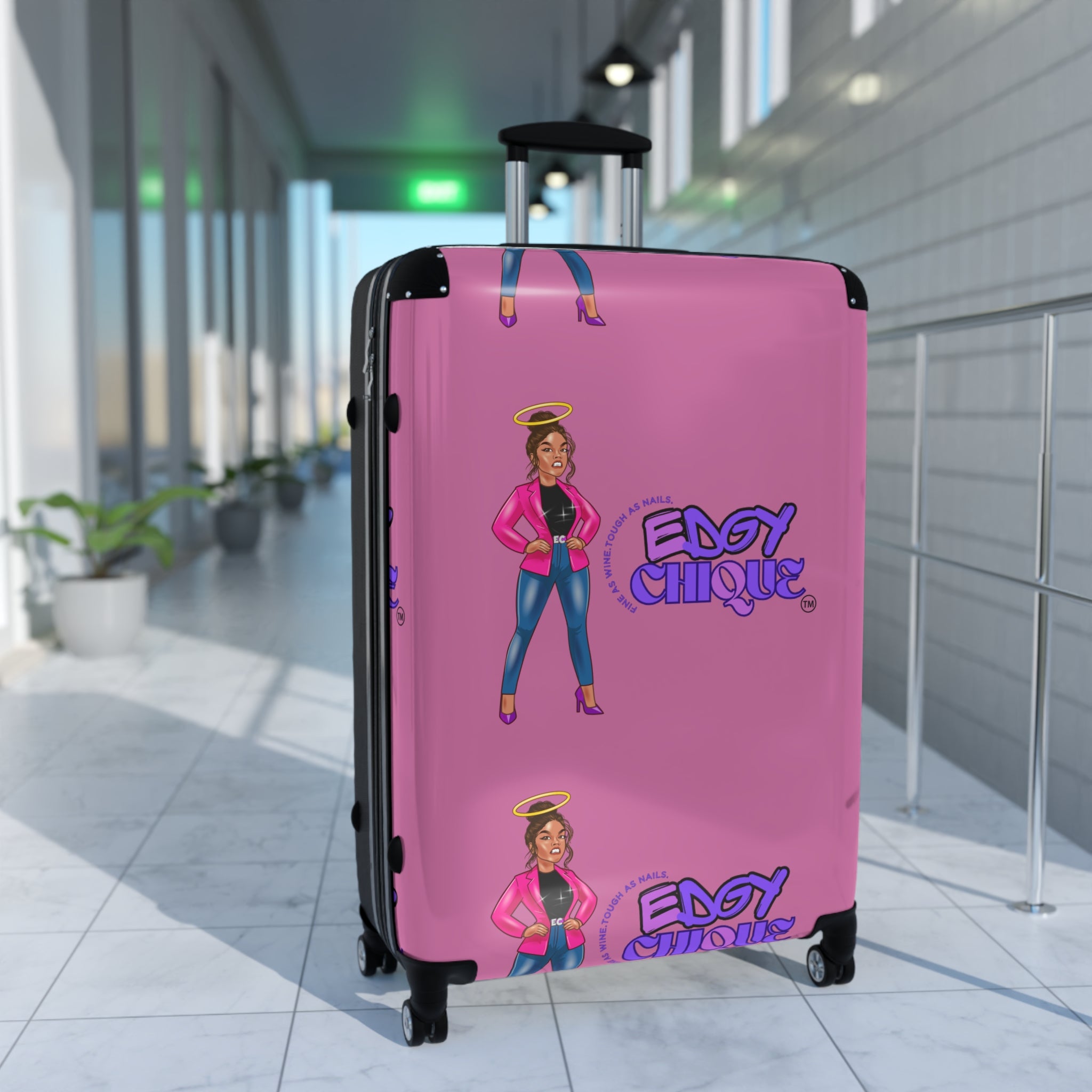 Collection of Edgy Chique Pink Suitcase - Trendy Luggage for Fashion-Forward Travelers in a gallery layout