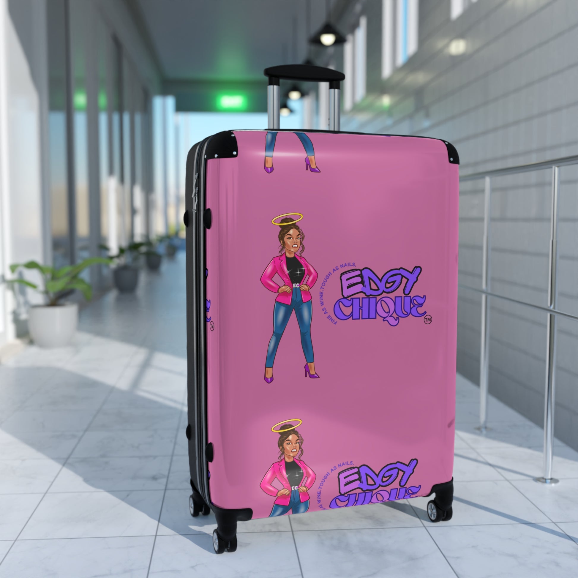 Edgy Chique Pink Suitcase - Trendy Luggage for Fashion-Forward Travelers