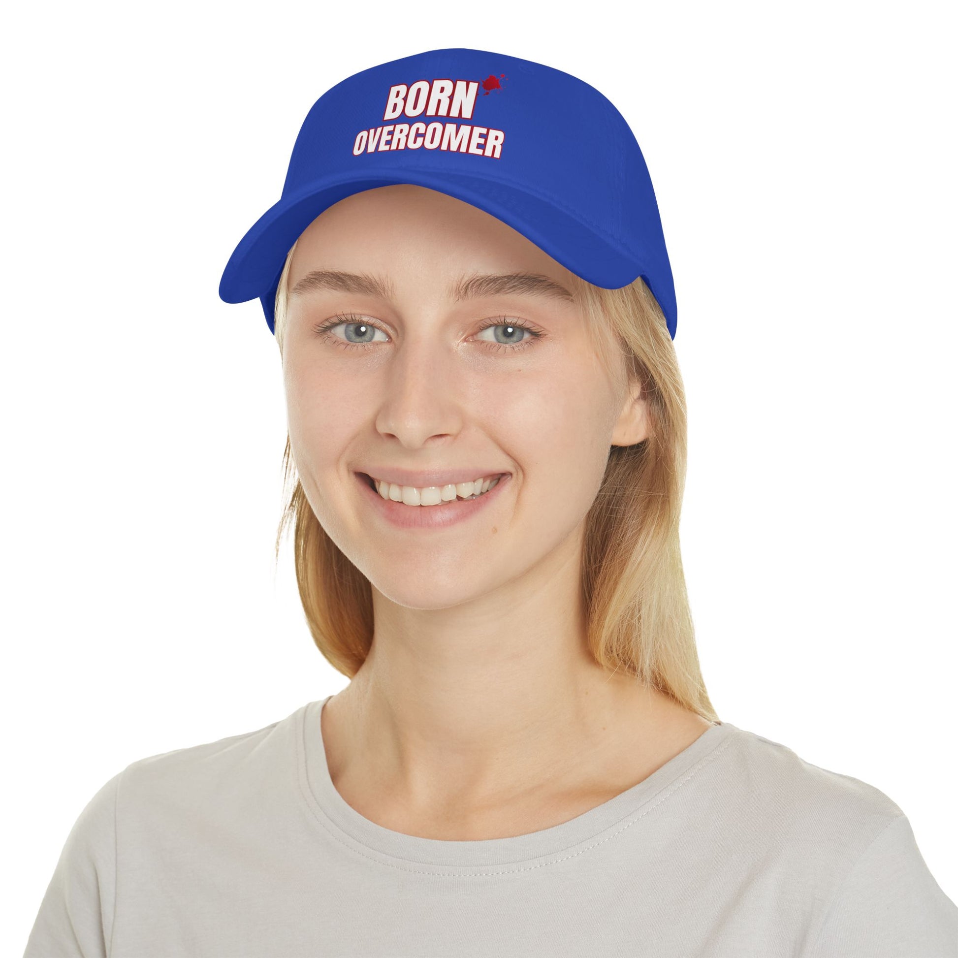 Born Overcomer Low Profile Baseball Cap - Motivational Red Hat