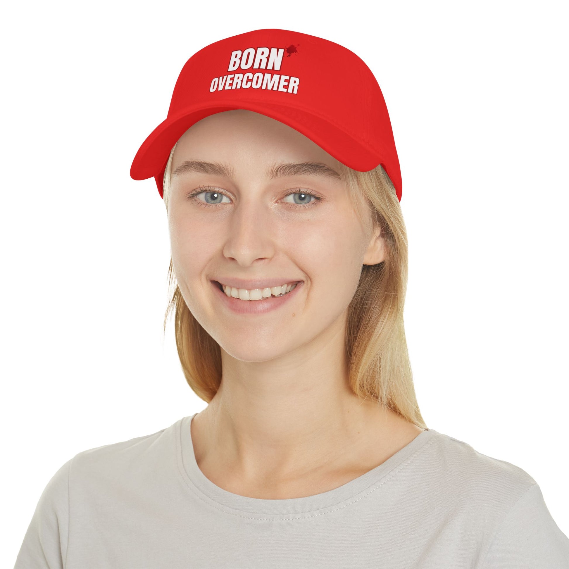 Born Overcomer Low Profile Baseball Cap - Motivational Red Hat