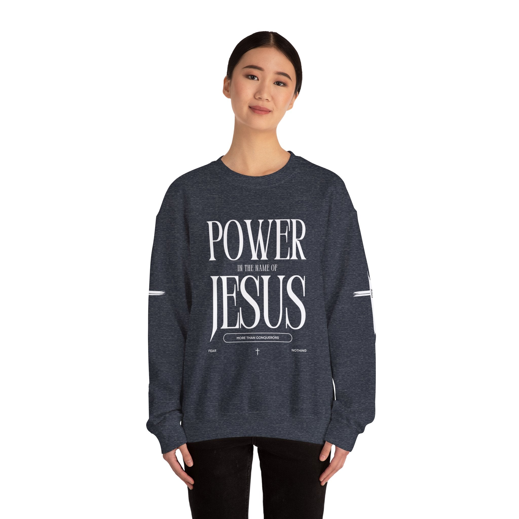 Collection of Power In the Name of Jesus Unisex Crewneck Sweatshirt for Comfort Lovers in a gallery layout