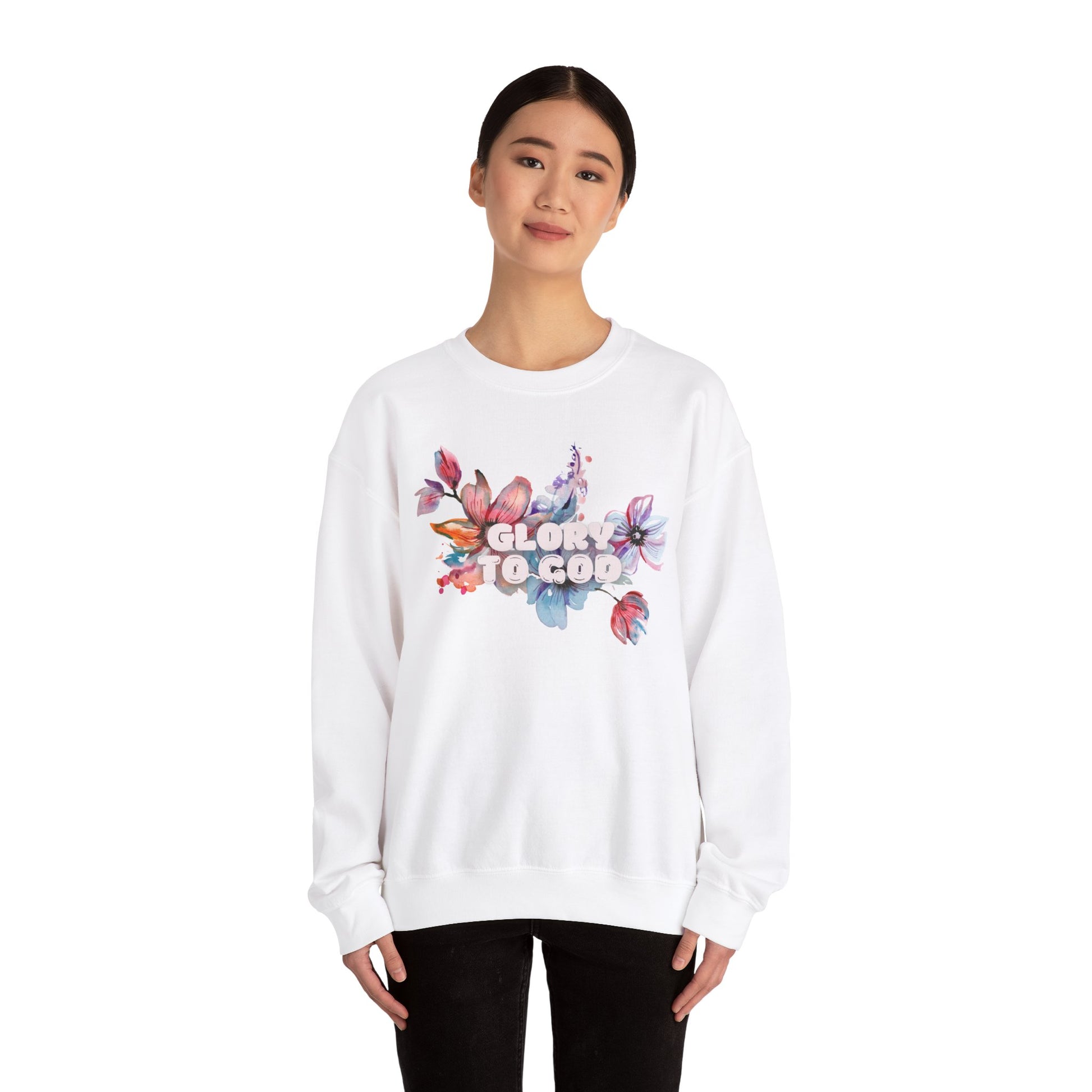 "Glory to God" Floral Crewneck Sweatshirt: no-chenille patch