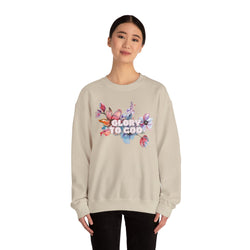 Collection of "Glory to God" Floral Crewneck Sweatshirt: no-chenille patch in a gallery layout