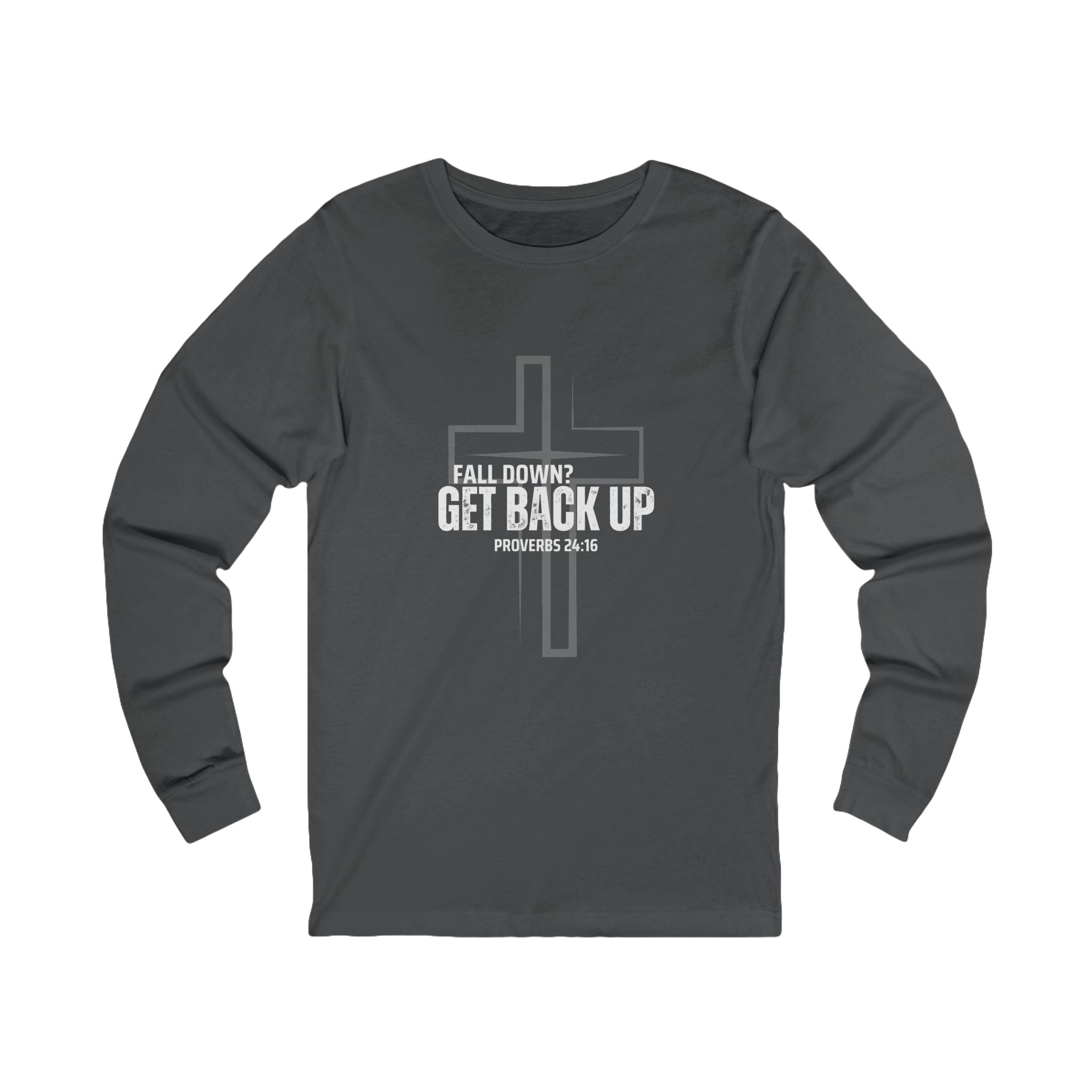 Collection of Inspirational Long Sleeve Tee - 'Fall Down? Get Back Up' with Cross Design in a gallery layout