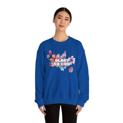 Collection of "Glory to God" Floral Crewneck Sweatshirt: no-chenille patch in a gallery layout