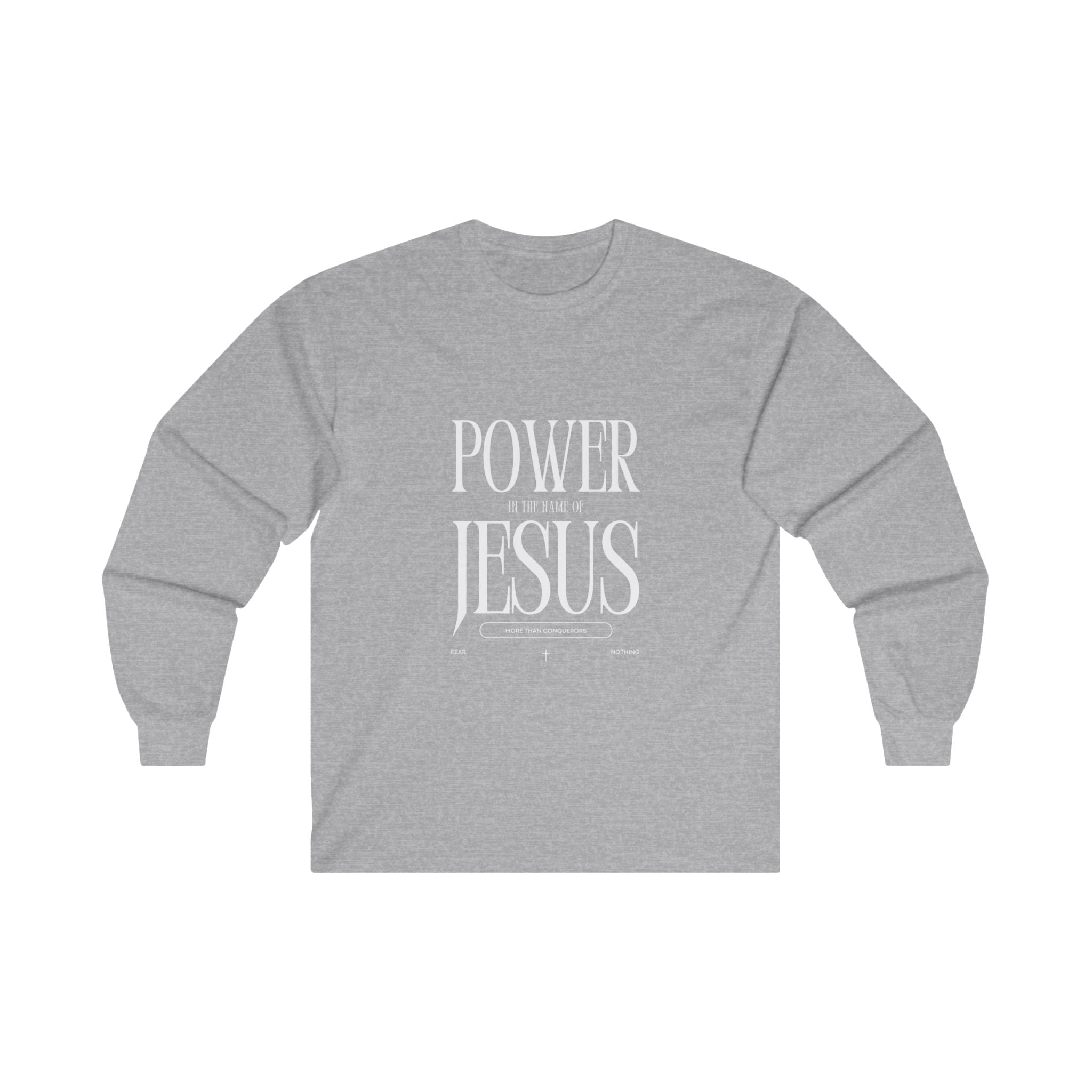 Collection of Power in the Name of Jesus Unisex Long Sleeve Tee - Faith-Based Spiritual Apparel in a gallery layout