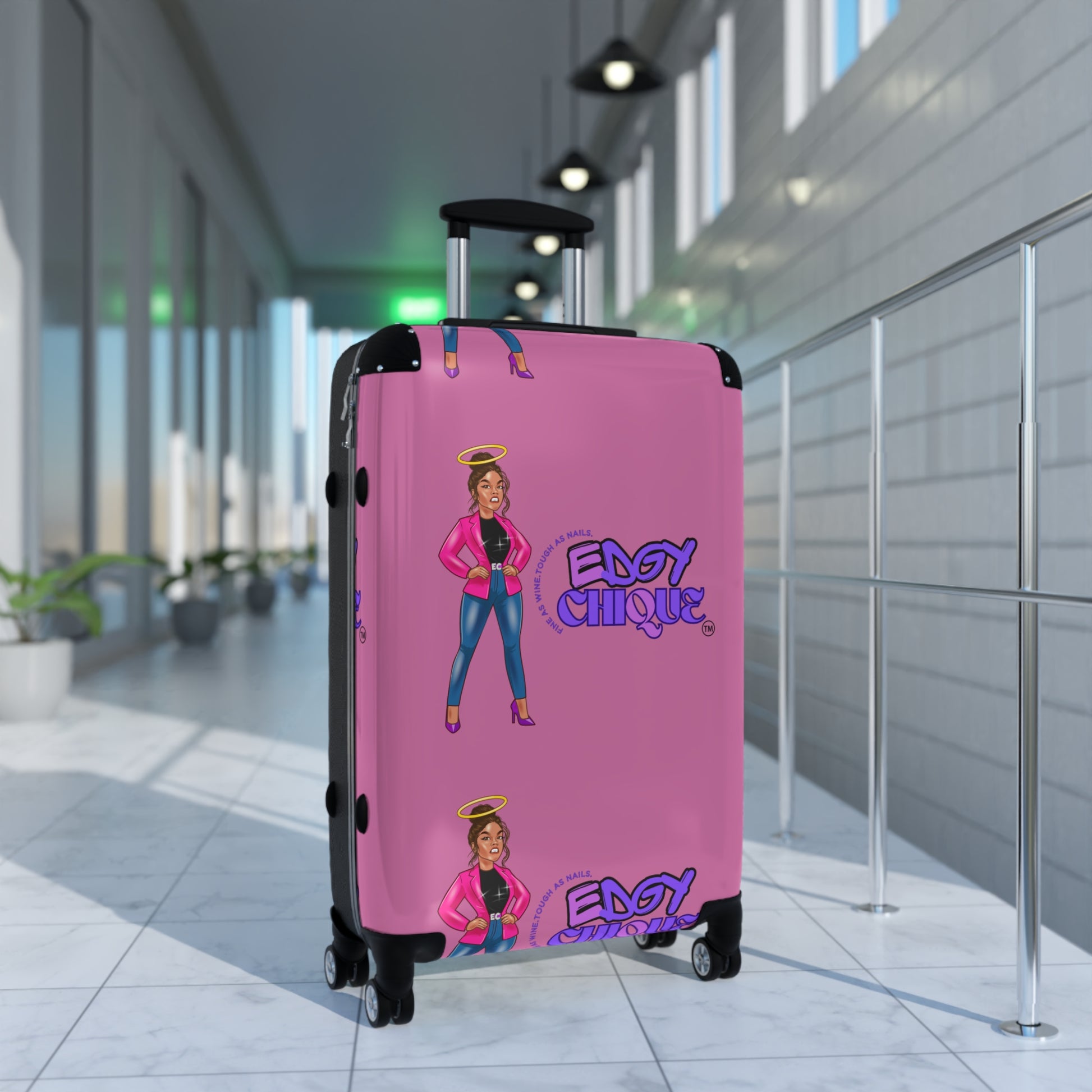 Edgy Chique Pink Suitcase - Trendy Luggage for Fashion-Forward Travelers