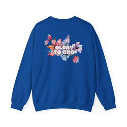 Collection of "Glory to God" Floral Crewneck Sweatshirt: no-chenille patch in a gallery layout