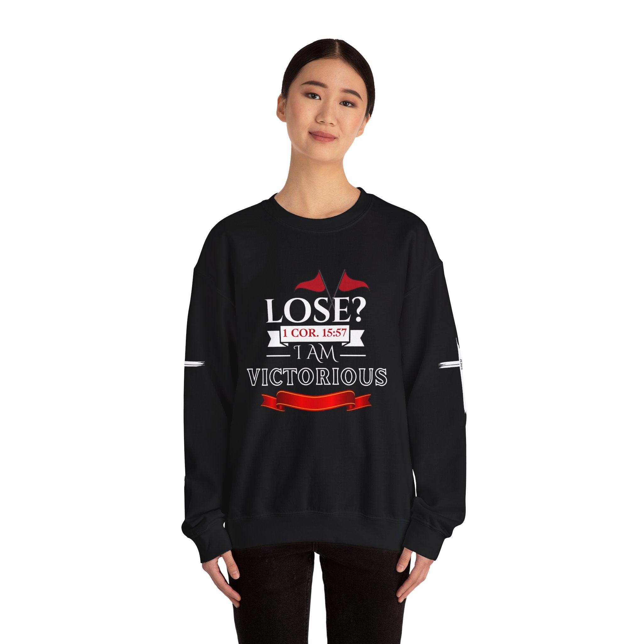 Collection of Inspirational Crewneck Sweatshirt - I AM VICTORIOUS 1 COR. 15:57 | Faith & Victory Apparel in a gallery layout