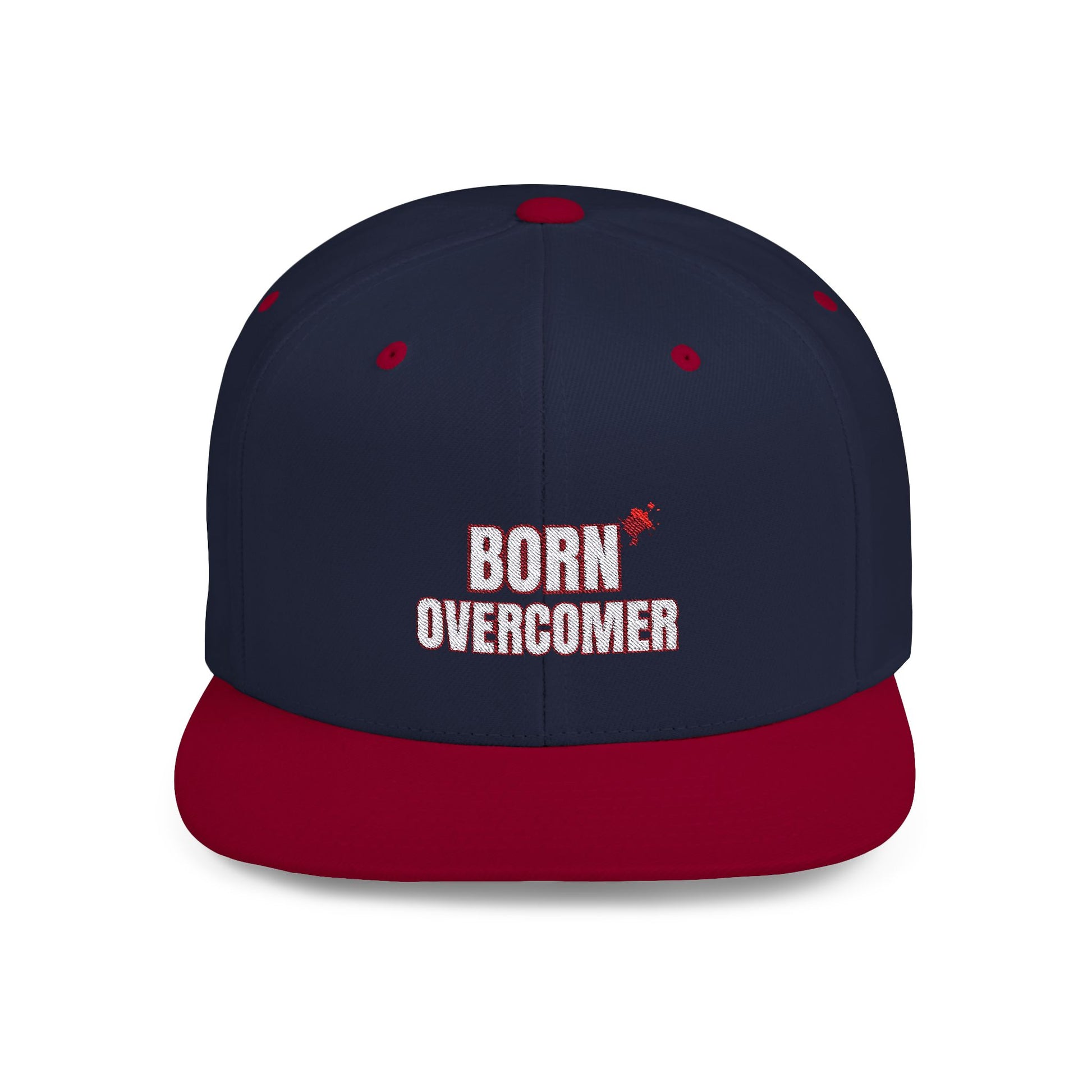 Born Overcomer Flat Bill Snapback Cap - Inspirational Hat for Motivated Individuals