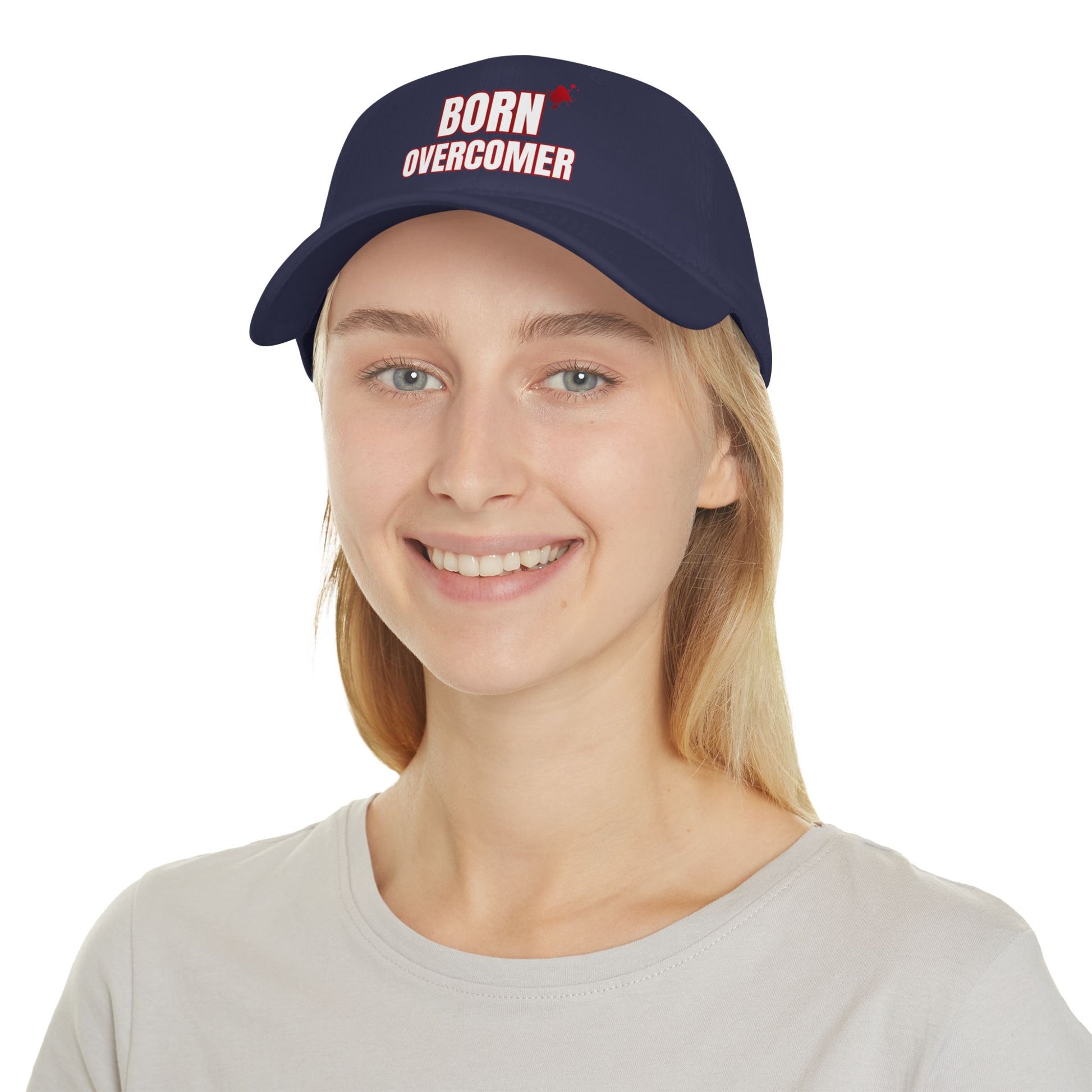 Born Overcomer Low Profile Baseball Cap - Motivational Red Hat