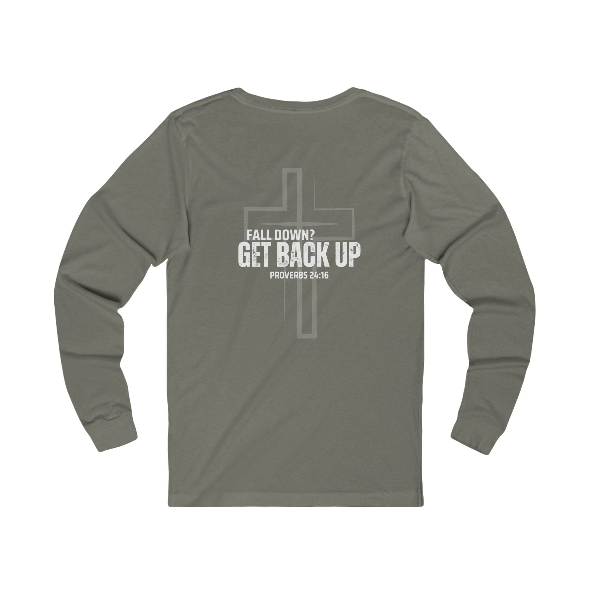 Collection of Inspirational Long Sleeve Tee - 'Fall Down? Get Back Up' with Cross Design in a gallery layout