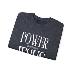 Collection of Power In the Name of Jesus Unisex Crewneck Sweatshirt for Comfort Lovers in a gallery layout