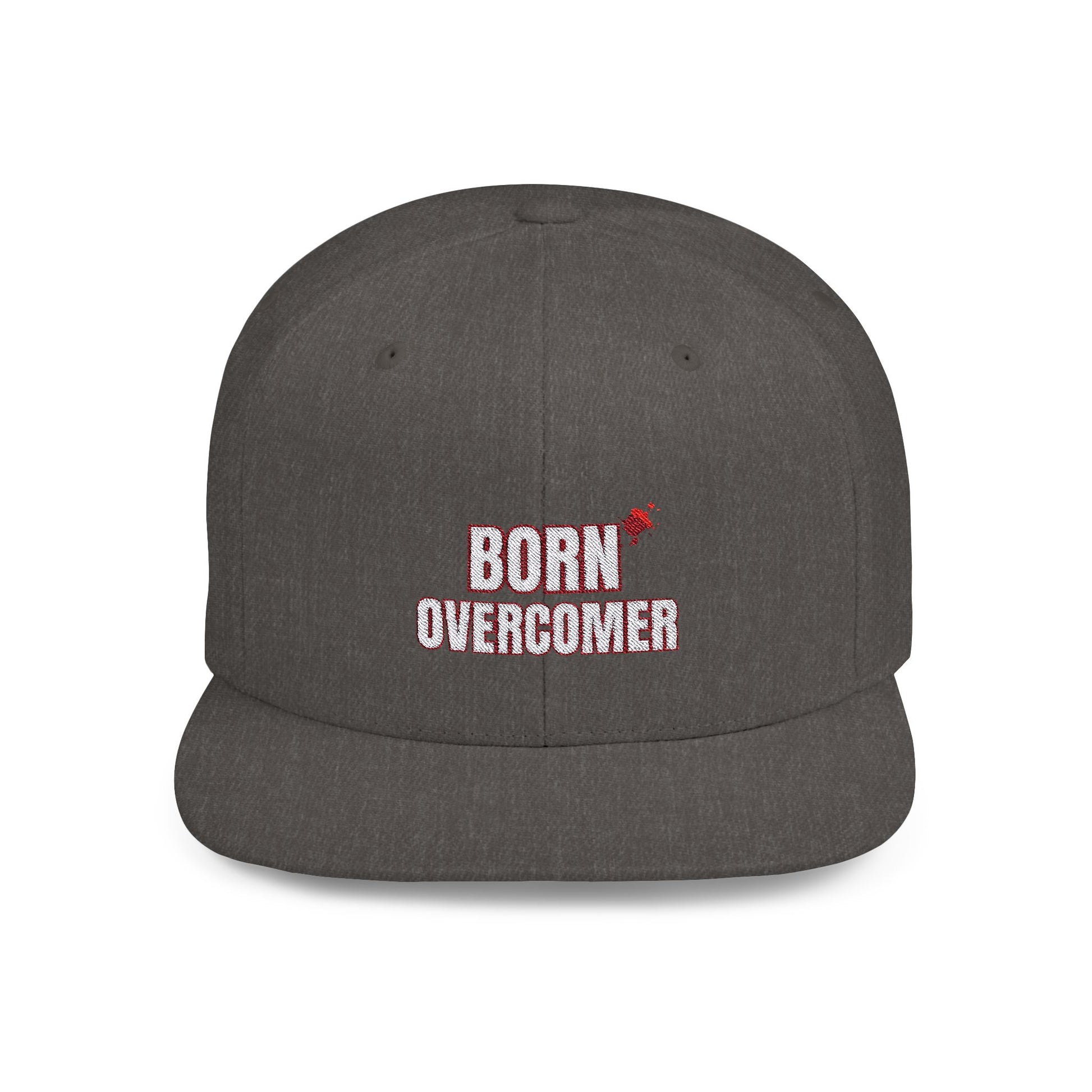 Born Overcomer Flat Bill Snapback Cap - Inspirational Hat for Motivated Individuals