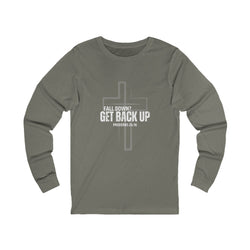 Collection of Inspirational Long Sleeve Tee - 'Fall Down? Get Back Up' with Cross Design in a gallery layout