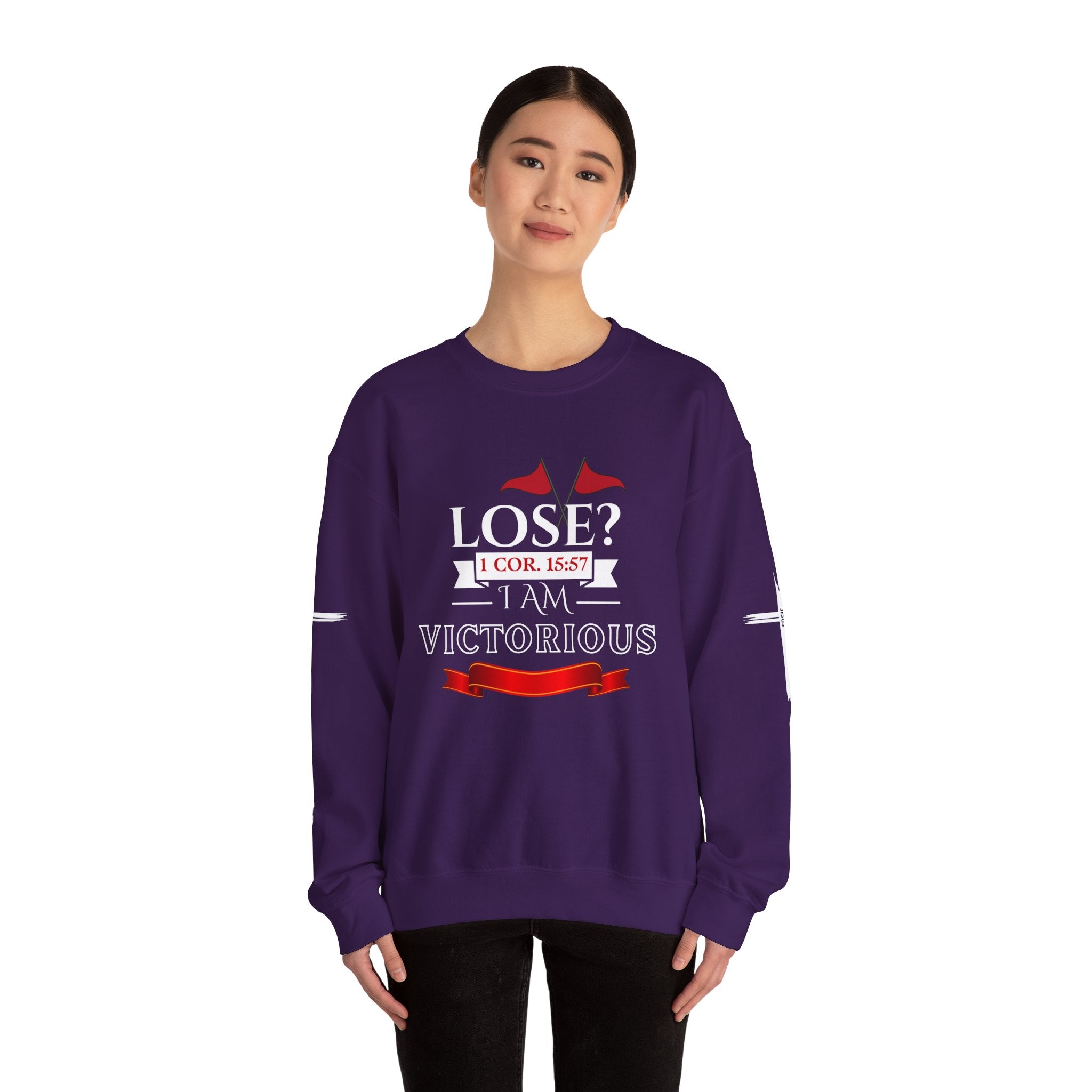 Collection of Inspirational Crewneck Sweatshirt - I AM VICTORIOUS 1 COR. 15:57 | Faith & Victory Apparel in a gallery layout