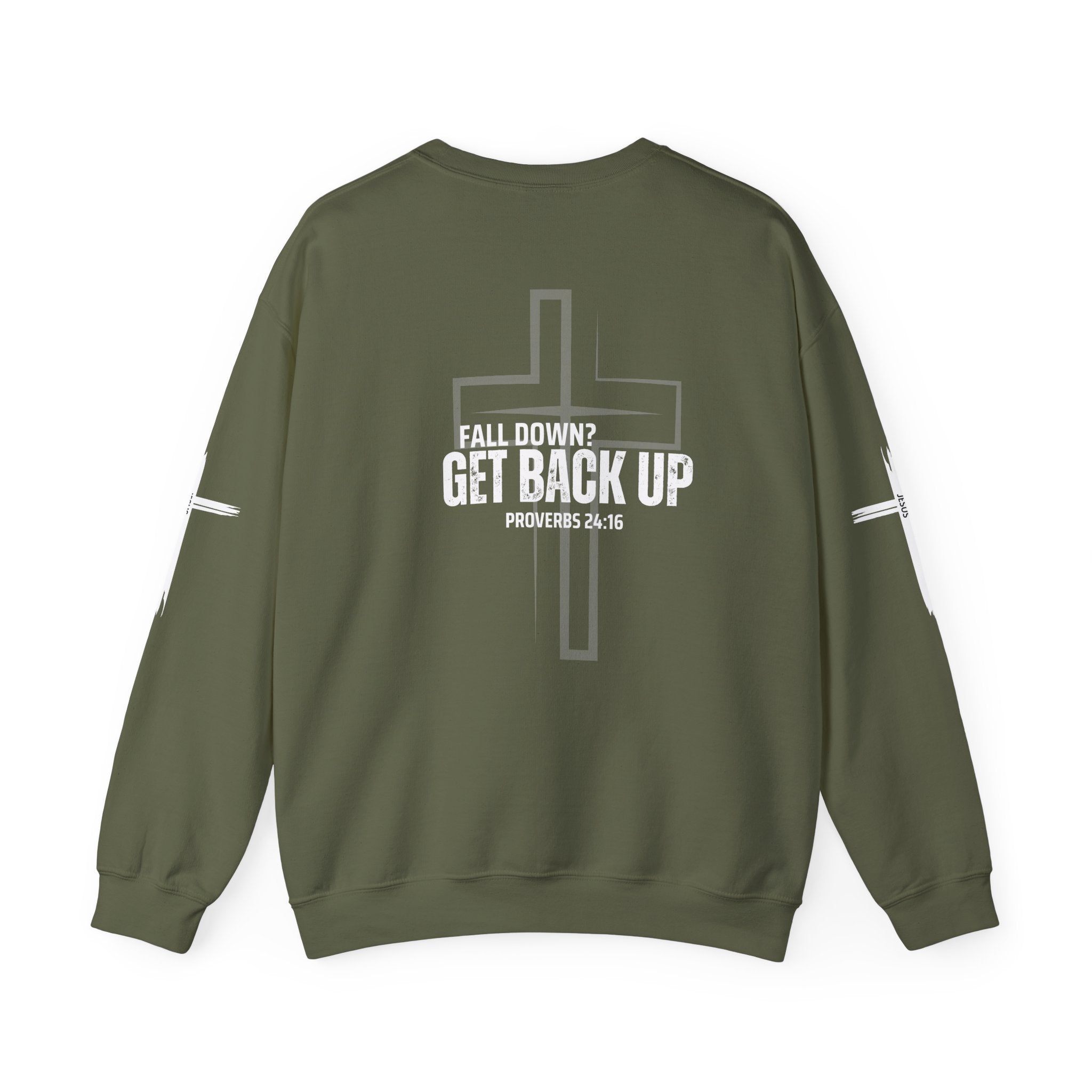 Collection of Inspirational Crewneck Sweatshirt - 'Get Back Up' Proverbs 24:16 in a gallery layout