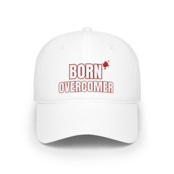 Collection of Born Overcomer Low Profile Baseball Cap - Motivational Red Hat in a gallery layout