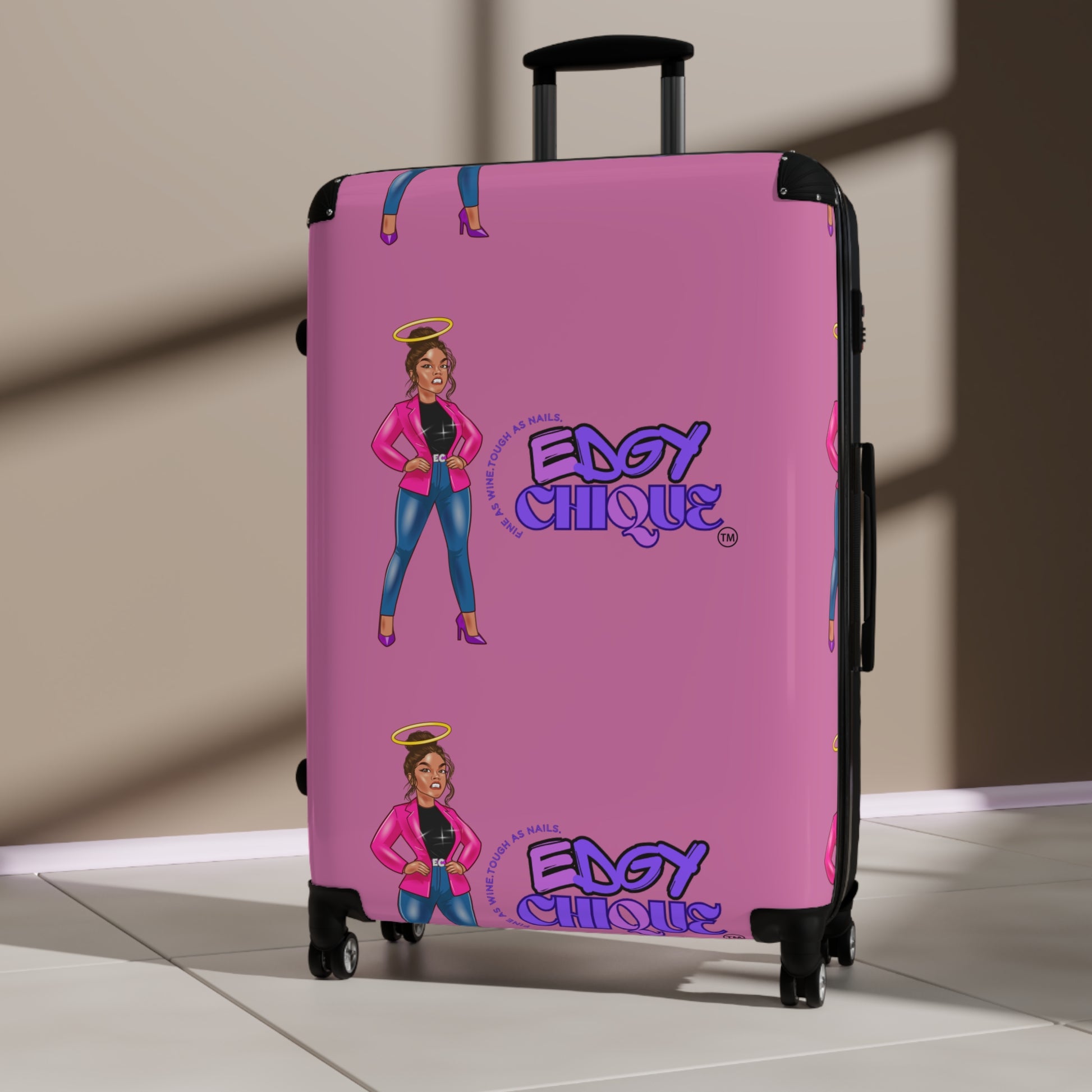 Edgy Chique Pink Suitcase - Trendy Luggage for Fashion-Forward Travelers