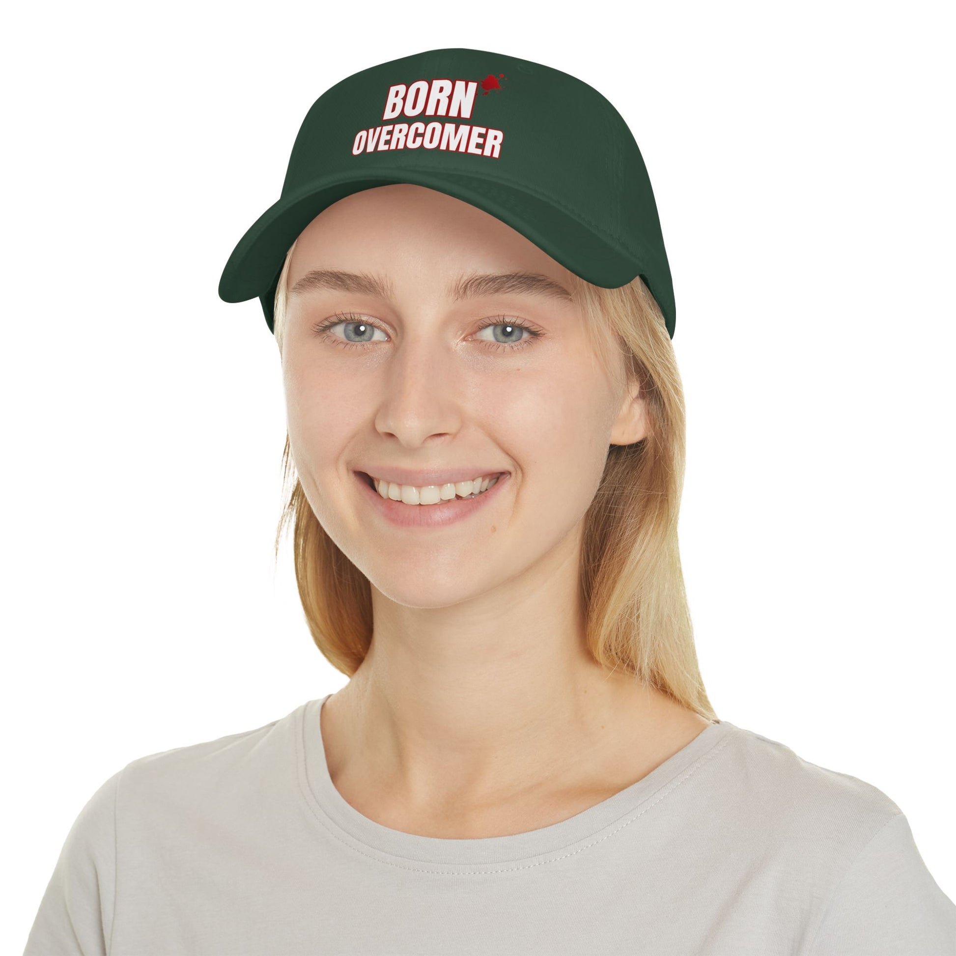 Born Overcomer Low Profile Baseball Cap - Motivational Red Hat