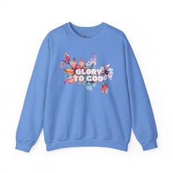 Collection of "Glory to God" Floral Crewneck Sweatshirt: no-chenille patch in a gallery layout