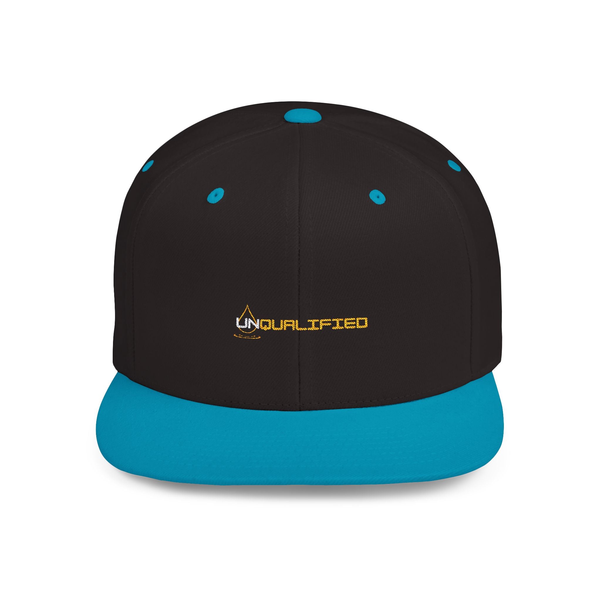 Collection of unQUALIFIED Embroidered Flat Bill Snapback Hat - Stylish & Trendy Headwear in a gallery layout